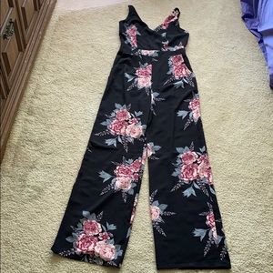 Black and Floral Design Jumpsuit